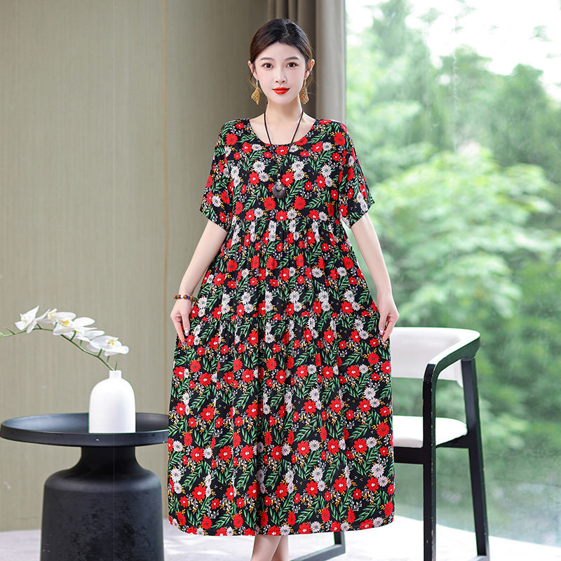 High End Floral Cotton Silk Dress For Women