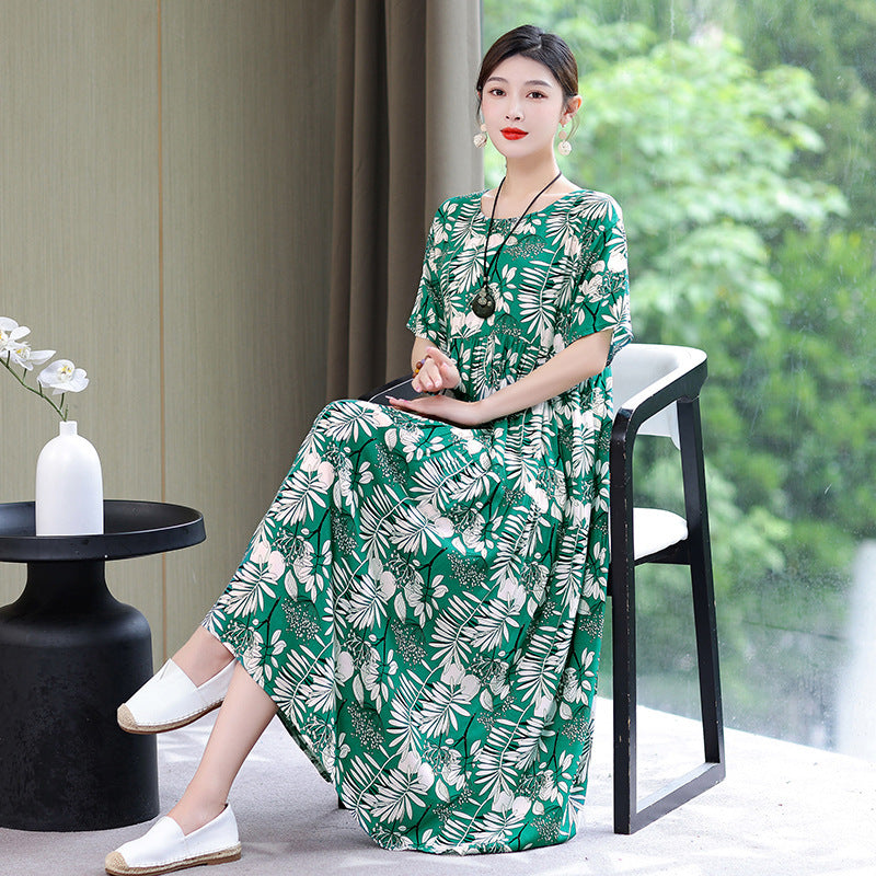 High End Floral Cotton Silk Dress For Women