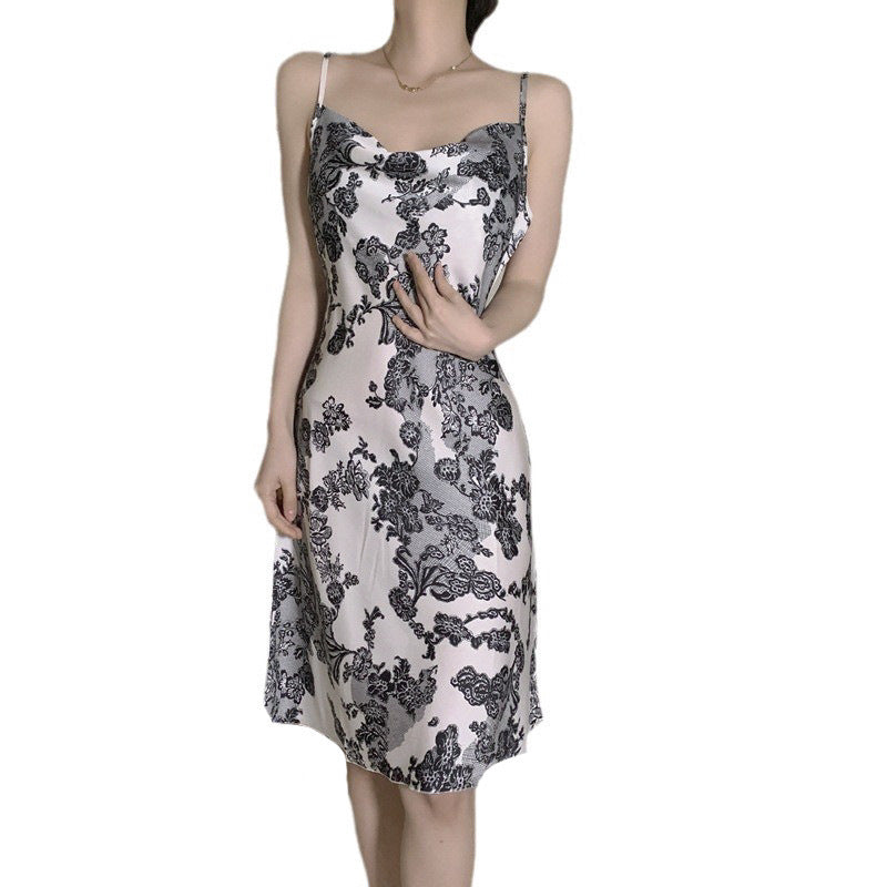 Ice Thin Silk Swing Collar Halter Skirt