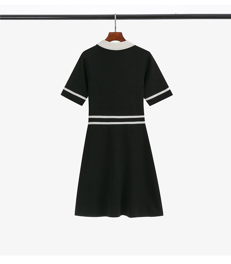 Classic Style Short Sleeve Slimming High Waist A- Line Ice Silk Dress