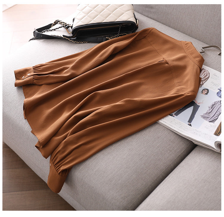 Women's Long-sleeved Solid Color Silk Shirt
