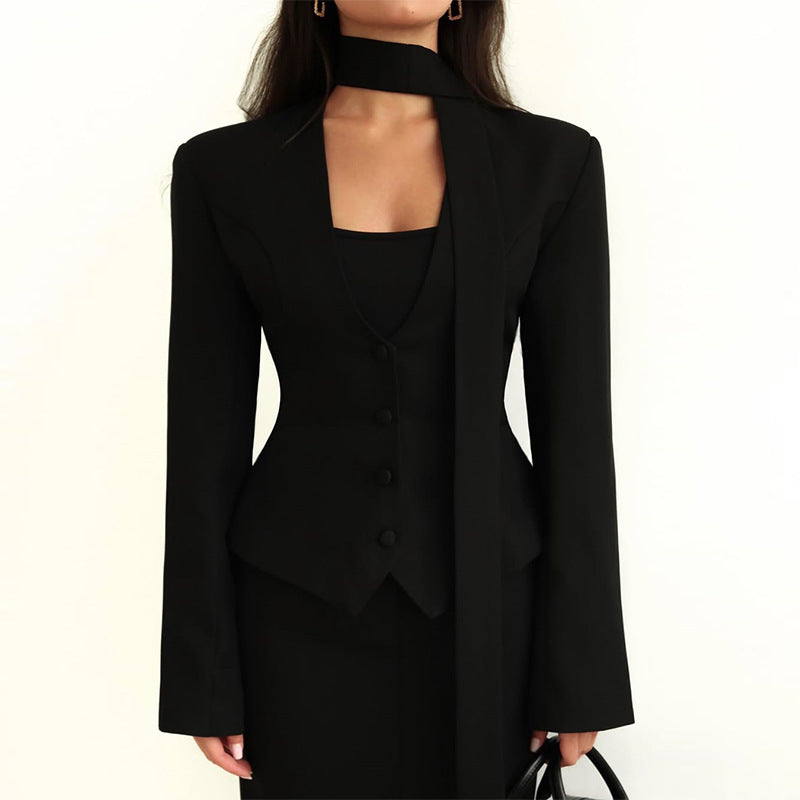VelvaScarf Draped Suit Coat