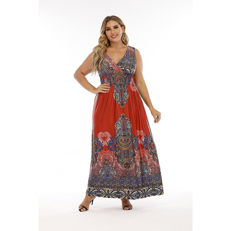 Bohemian Vintage Perlis Plus-size Dress Fat Mm Ice Silk