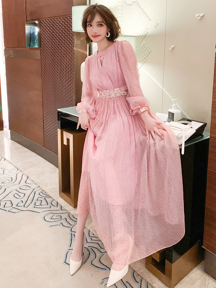 Long Ankle-length Floral Silk Printed Dress