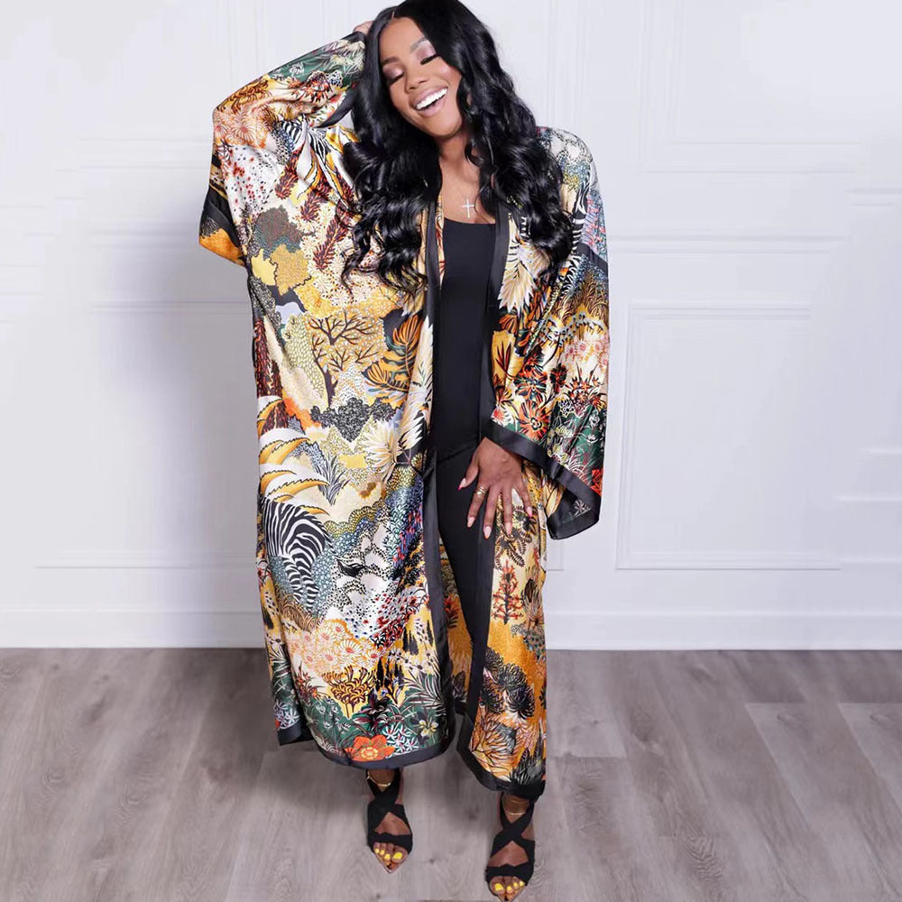 Cardigan Outer Wear Silk Printing Fashion Casual Cloak