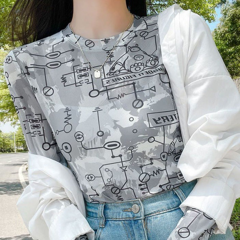 Summer Ice Silk Sunscreen Mesh Bottoming Shirt