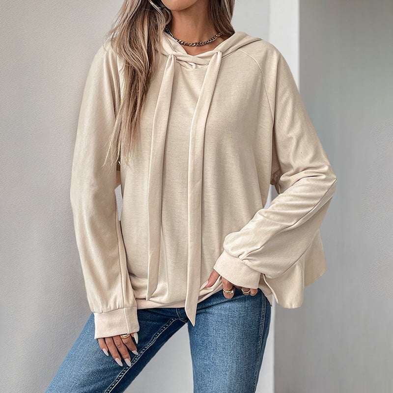 BreezeRuffle Drawstring Hoodie Sweater
