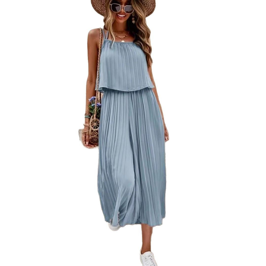 BreezeLuxe Pleated Camisole Jumpsuit