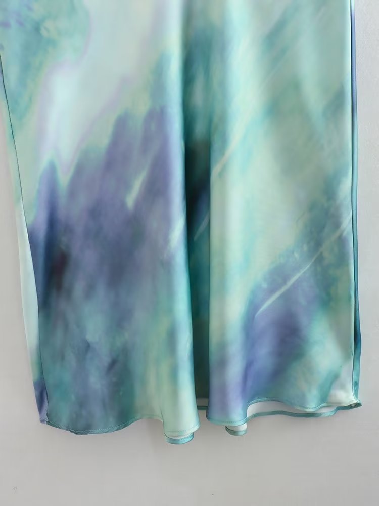 Women's Loading And Unloading Collar Pleated Silk Satin Texture Dress