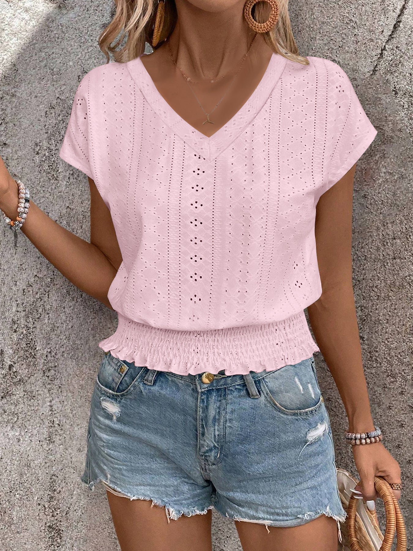 Airelace Smocked V-Neck Tee