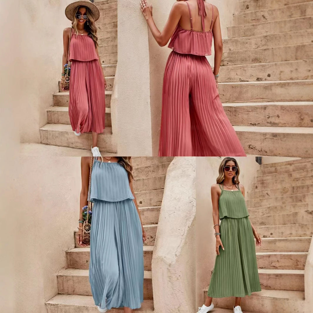 BreezeLuxe Pleated Camisole Jumpsuit