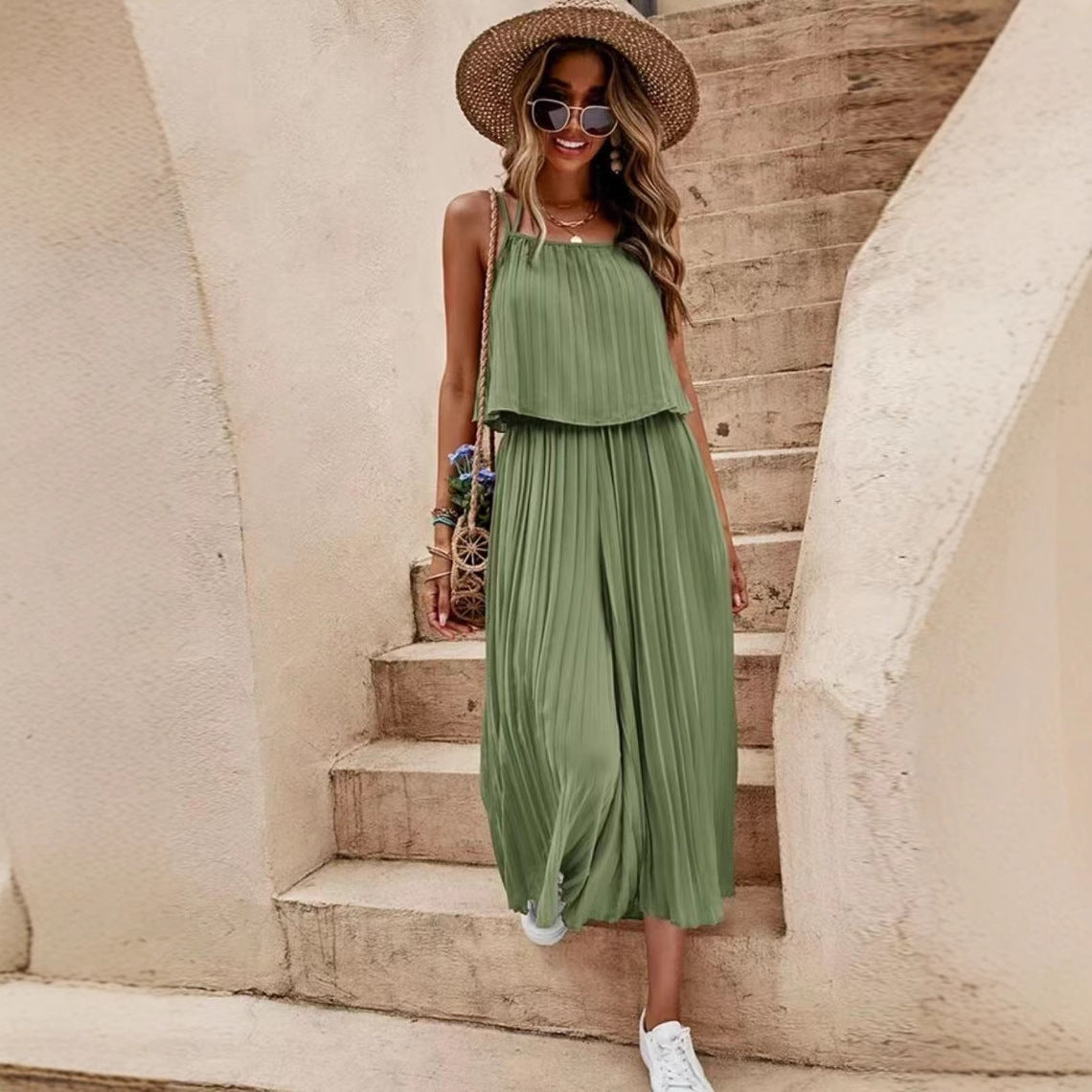 BreezeLuxe Pleated Camisole Jumpsuit
