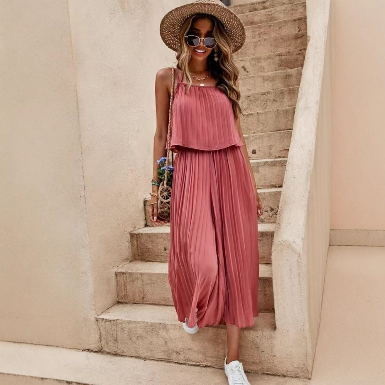 BreezeLuxe Pleated Camisole Jumpsuit
