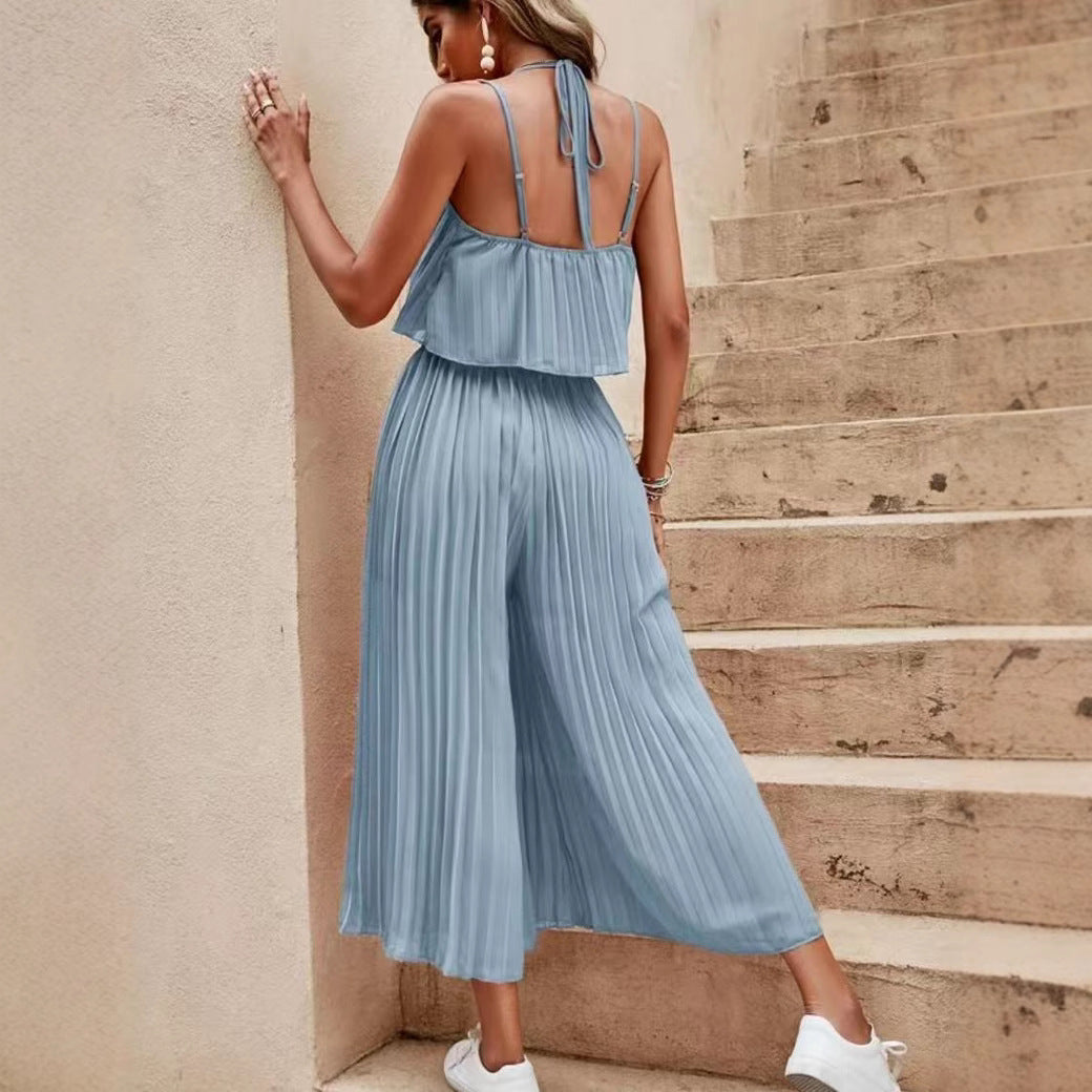 BreezeLuxe Pleated Camisole Jumpsuit