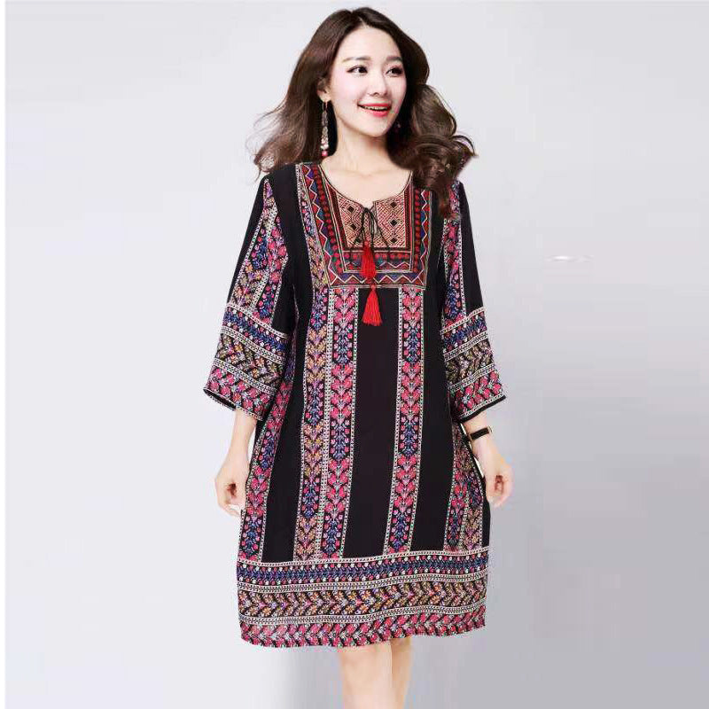 Cotton Silk Floral Dress Vintage Women's Clothing