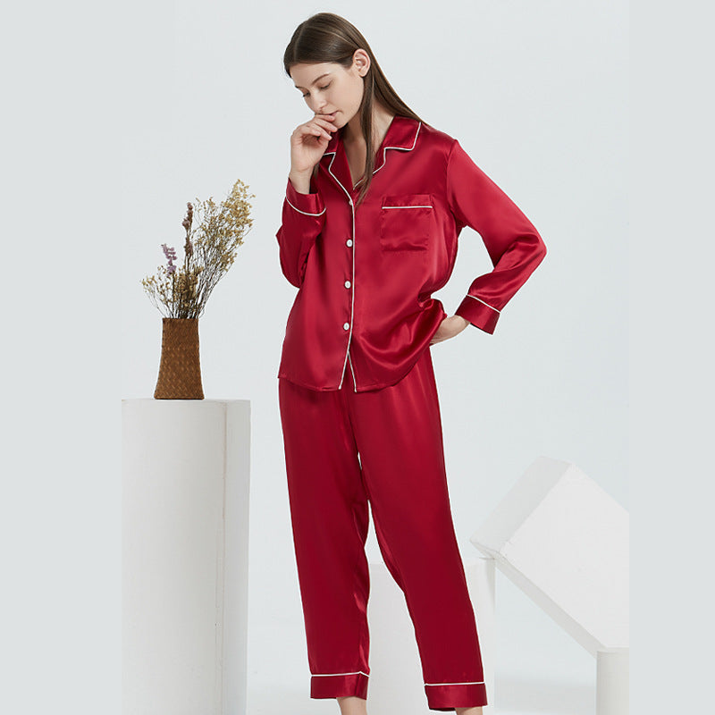 Couple's Silk Pajamas Long-sleeve Suit Silk Homewear