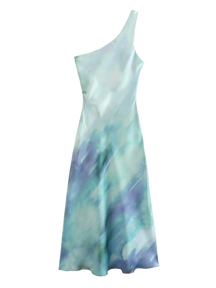 Women's Loading And Unloading Collar Pleated Silk Satin Texture Dress