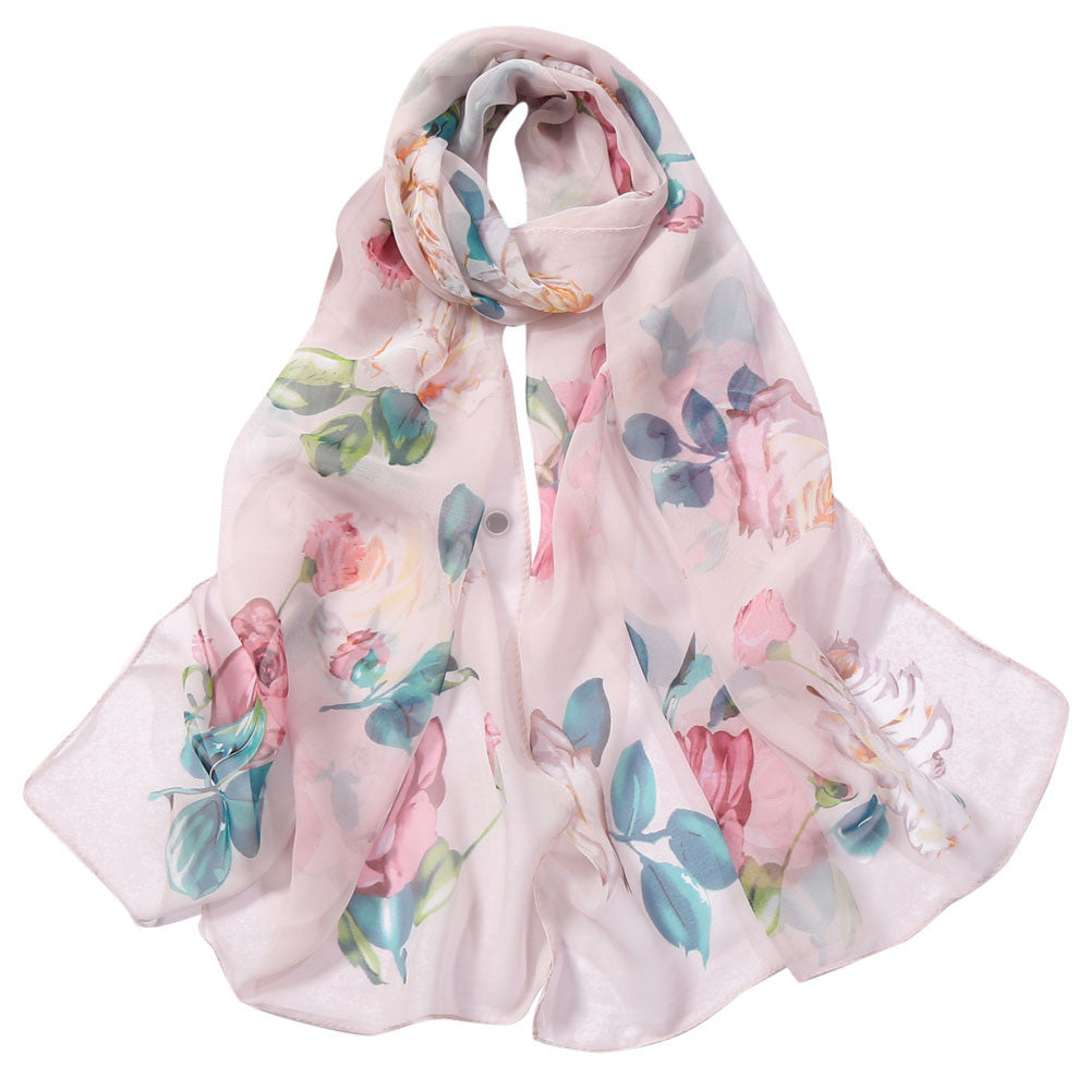 Women's Rose Pattern Sunscreen Silk Scarf