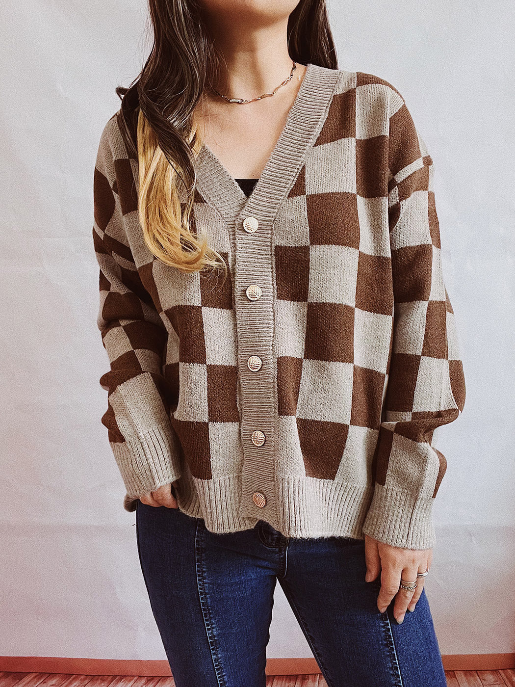 PlaidAura Contrast Sweater