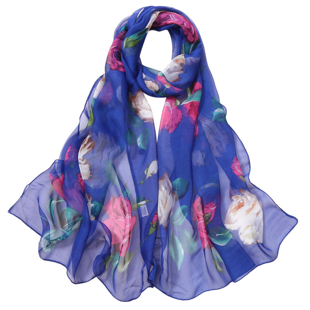 Women's Rose Pattern Sunscreen Silk Scarf