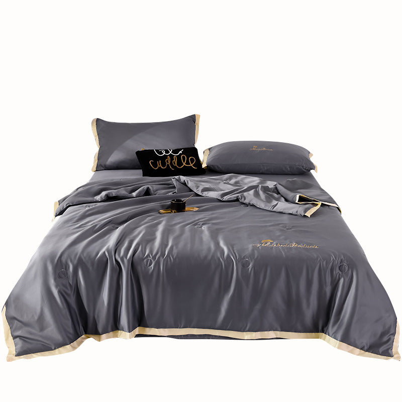 Simple Sheet Fitted Sheet Solid Color Embroidery Washed Silk Summer Quilt Set
