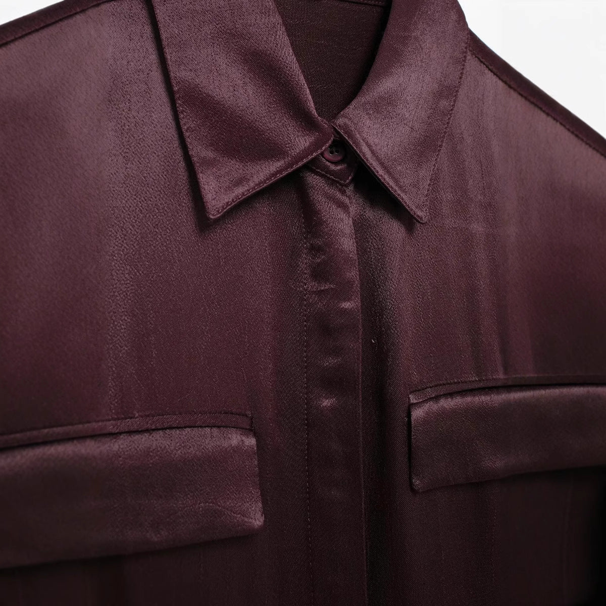 Women's Pocket Silk Satin Long-sleeved Shirt