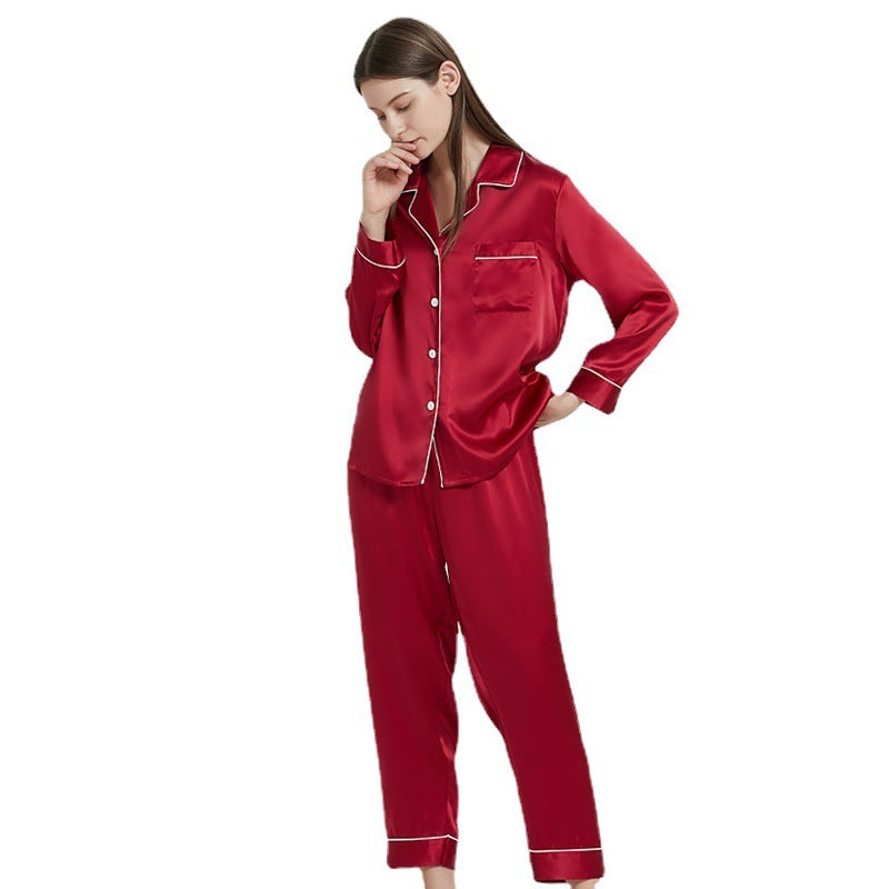 Couple's Silk Pajamas Long-sleeve Suit Silk Homewear