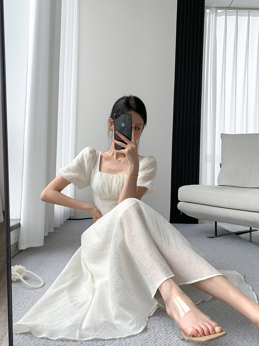 Women's Square Neck High-end French Silk Long Skirt