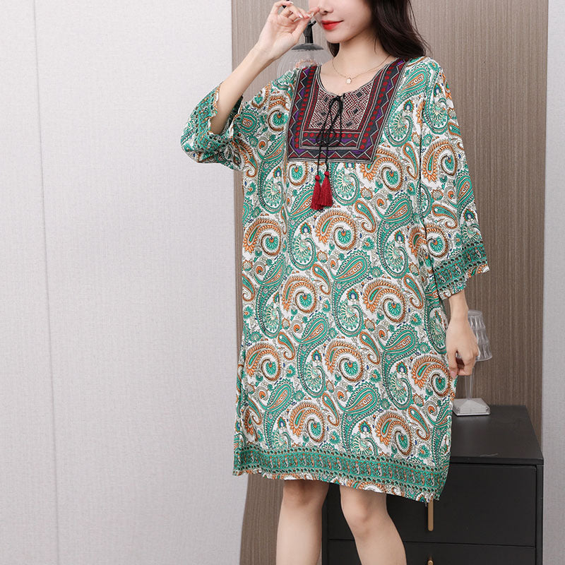 Cotton Silk Floral Dress Vintage Women's Clothing
