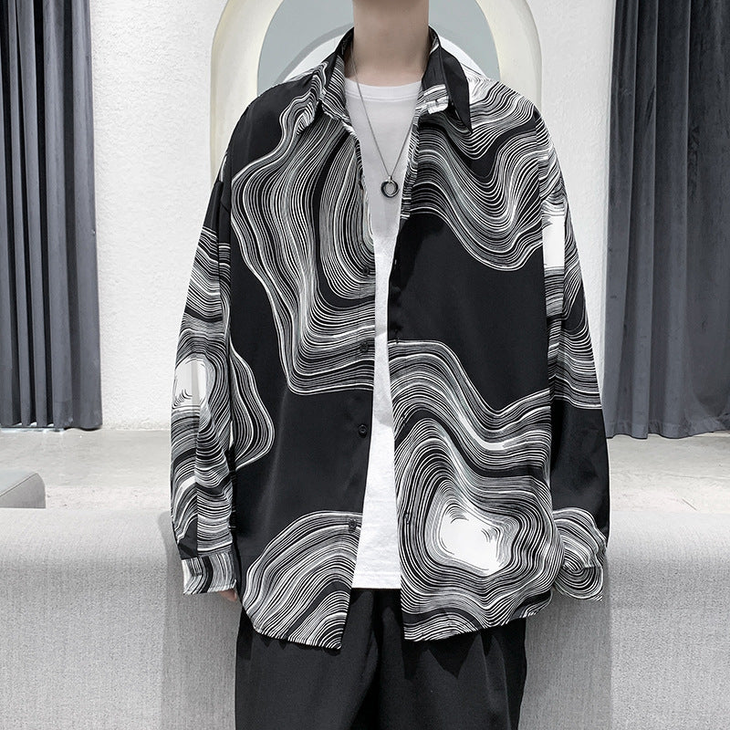 Men's Shirts Youth Tide Brand Fashion Loose Large Size Ice Silk