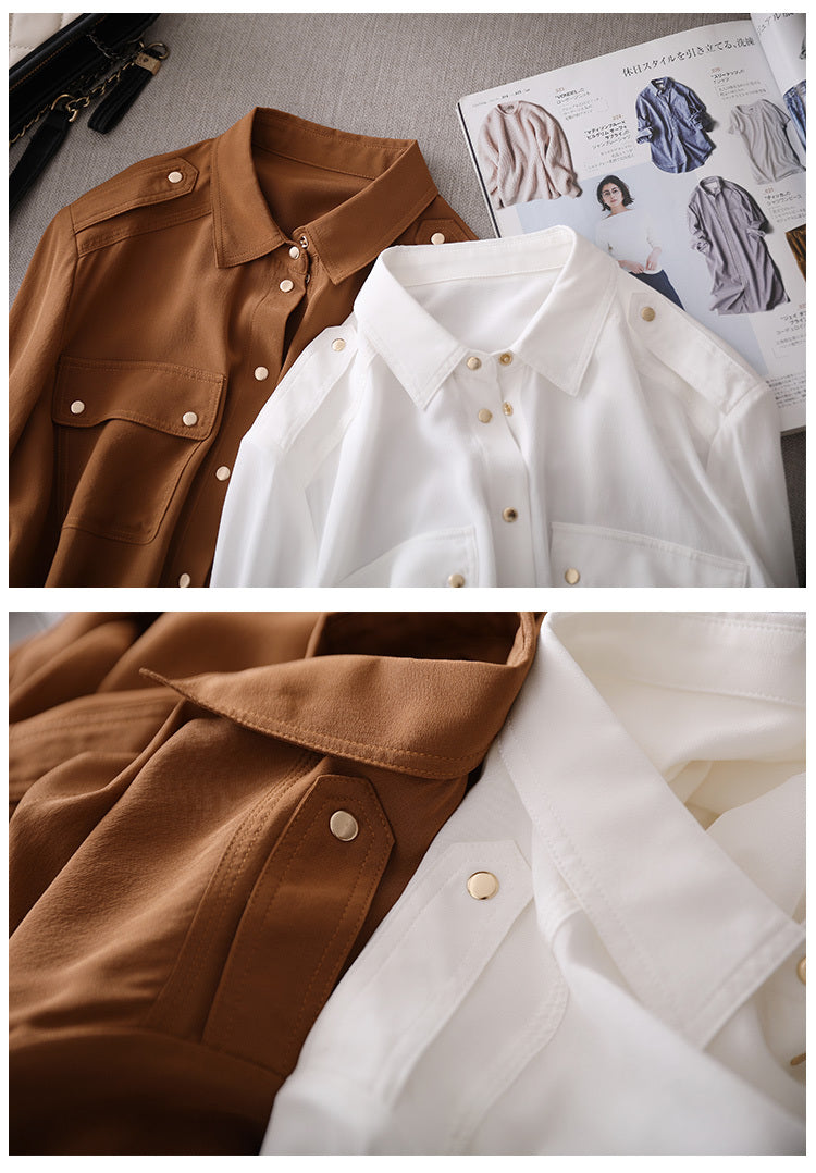 Women's Long-sleeved Solid Color Silk Shirt