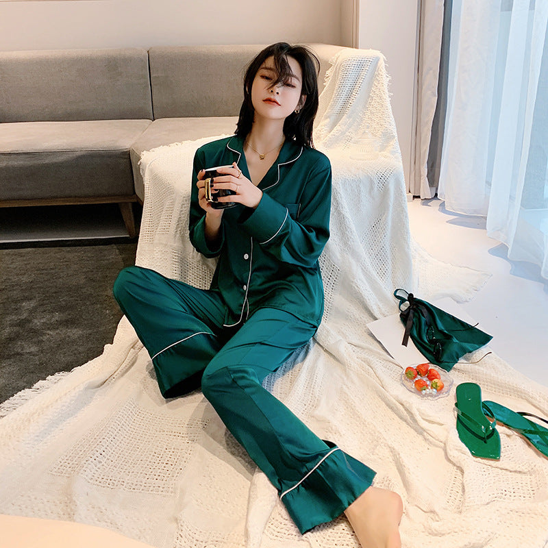 Silk Ladies Pajamas Long-sleeved Trousers Suit
