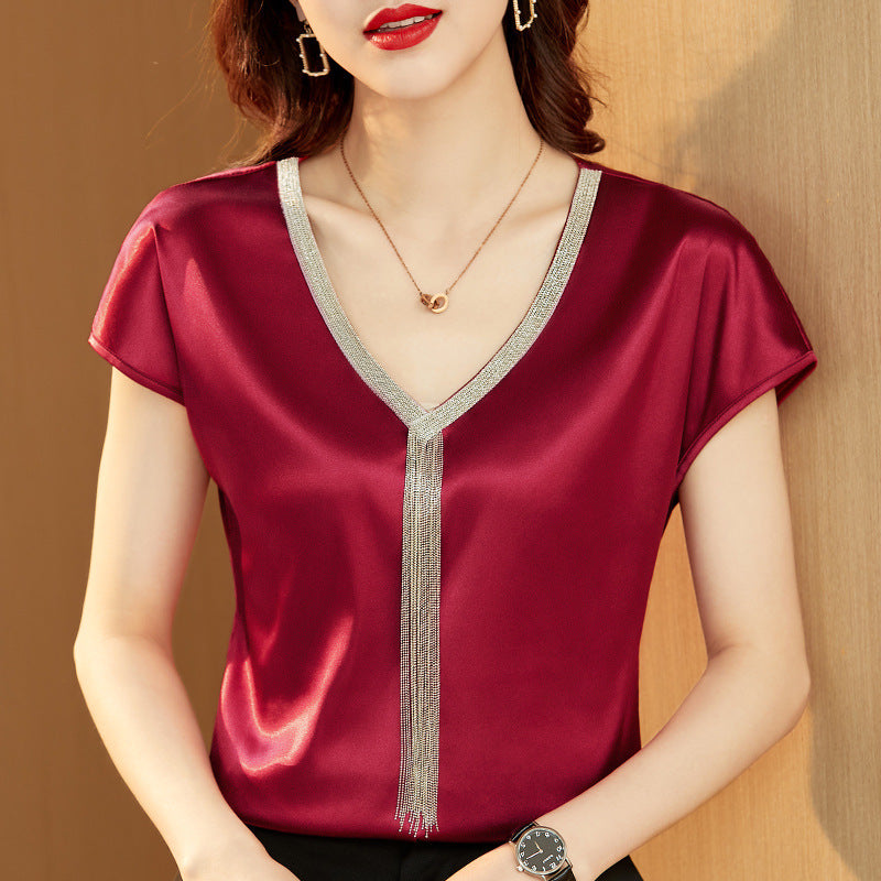 Silk Satin Loose Cropped Top With A Bottoming Shirt