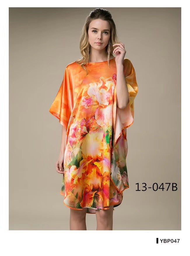 Inkjet Bat Shirt Women's Spring And Summer Home Service New Style Silk Silk Pajamas Nightdress Loose