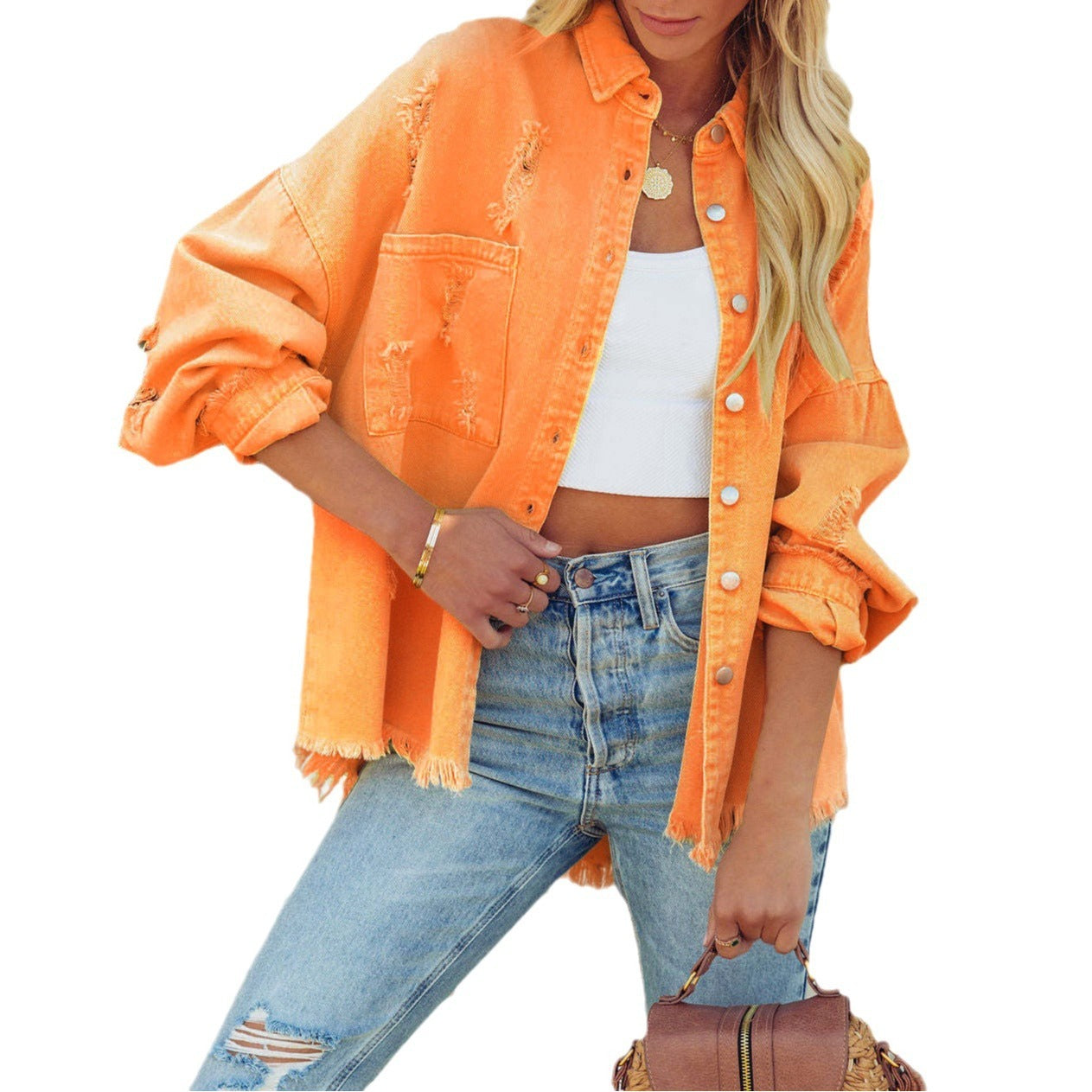 UrbanEdge Retro Ripped Denim Coat