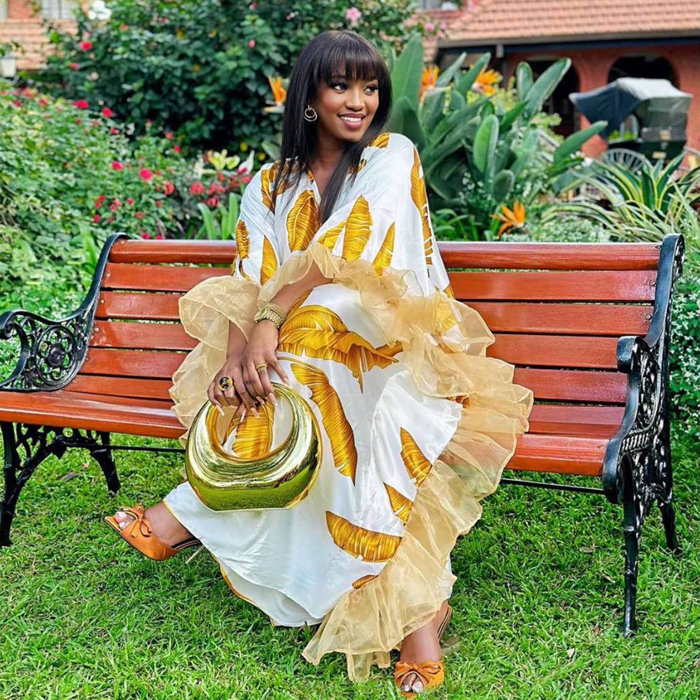 Women's Silk-like V-neck Printed Loose Casual Dress