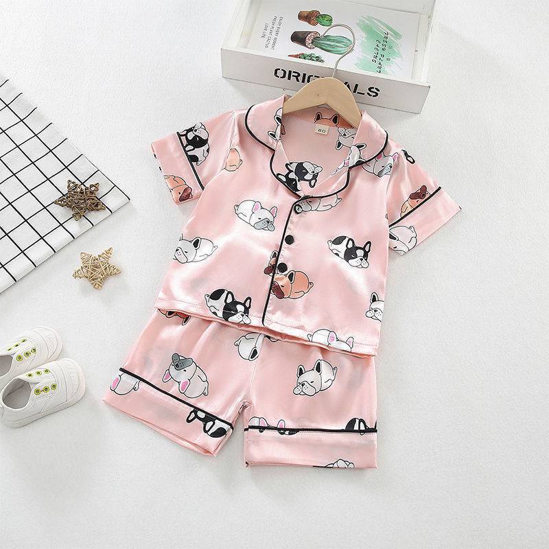 Children's Spring Summer Ice Silk Short Sleeve Pajamas