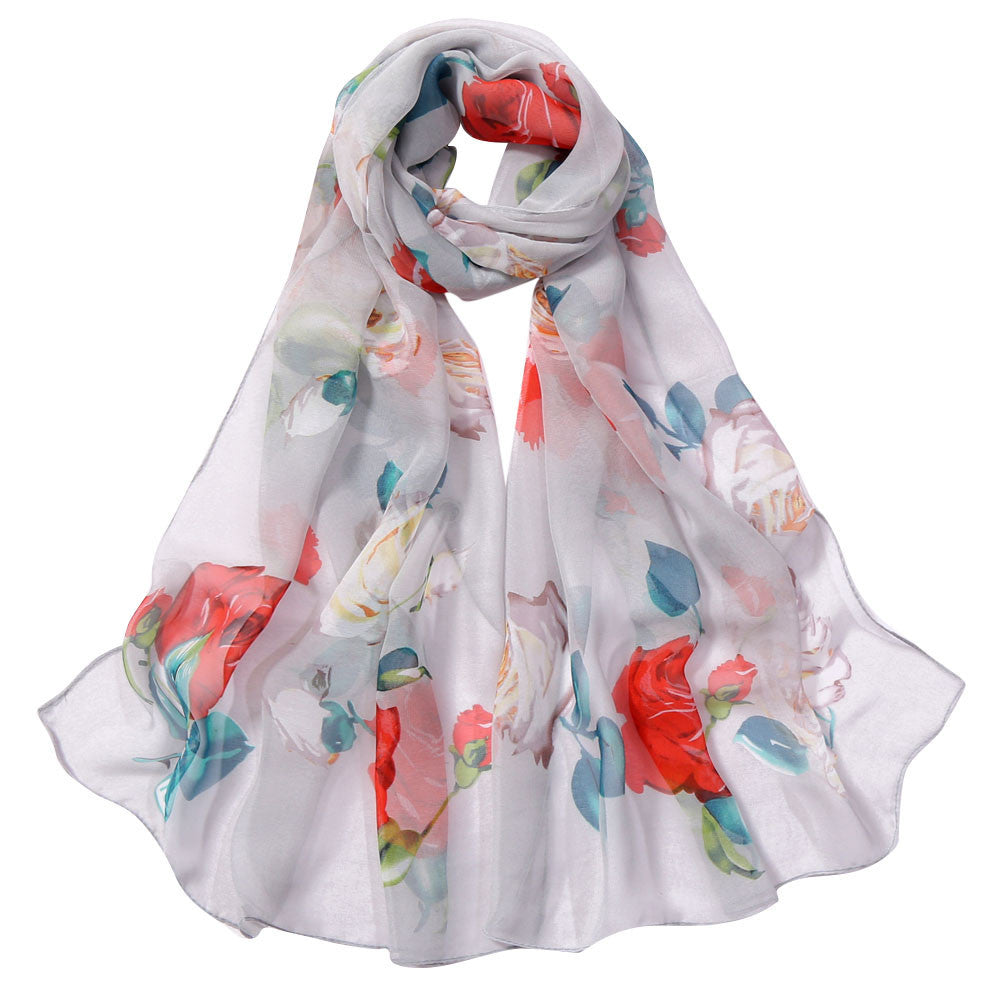 Women's Rose Pattern Sunscreen Silk Scarf