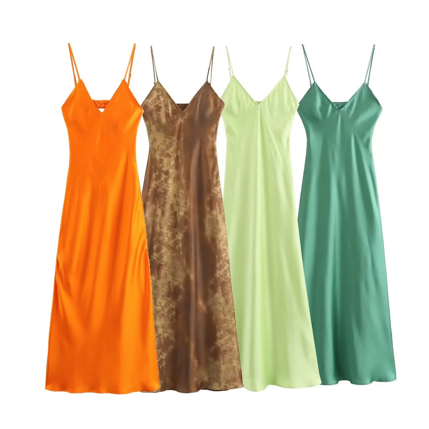Women's Fashion Casual Silk Satin Sling Dress