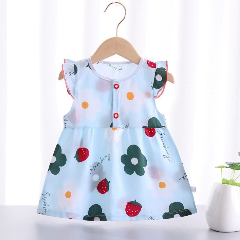 Girls Fashion Print Thin Cotton Silk Dress