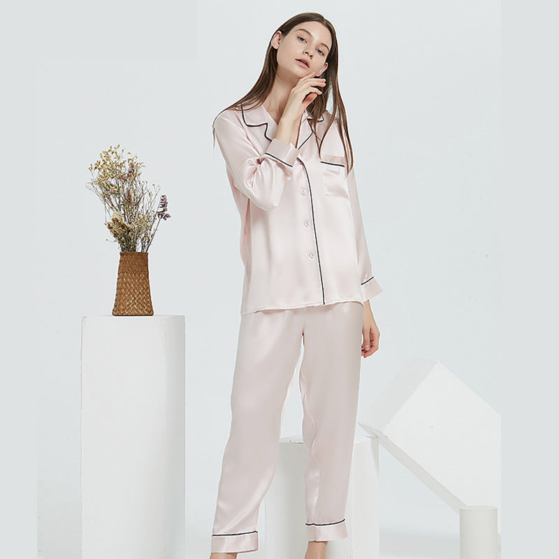 Couple's Silk Pajamas Long-sleeve Suit Silk Homewear