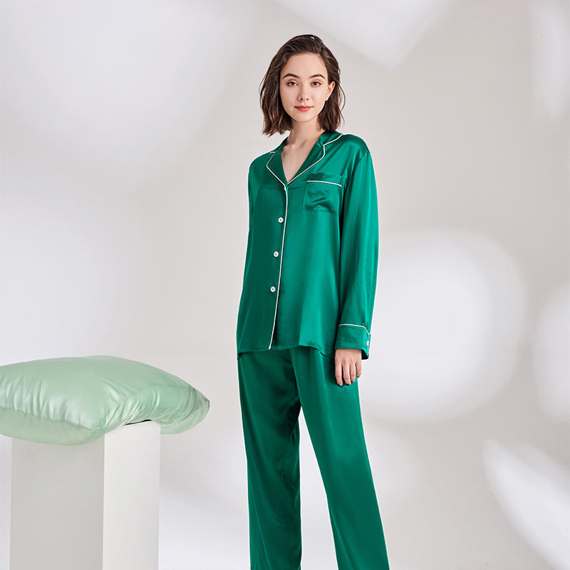 Ladies Long Sleeve Silk Home Pajamas Set