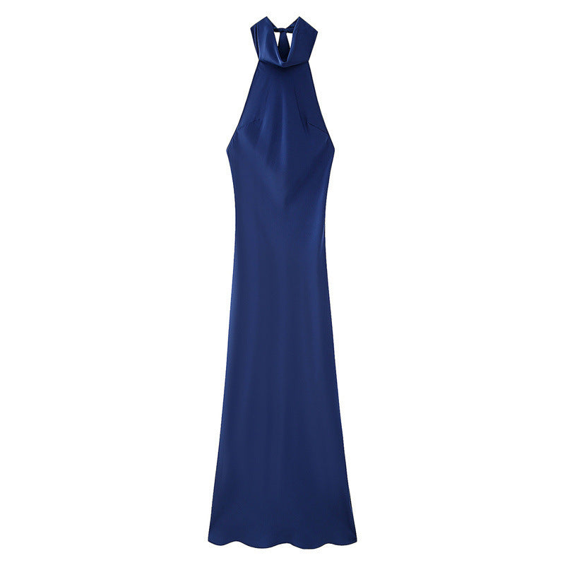 Women's Fashion Hanging Collar Silk Satin Dress