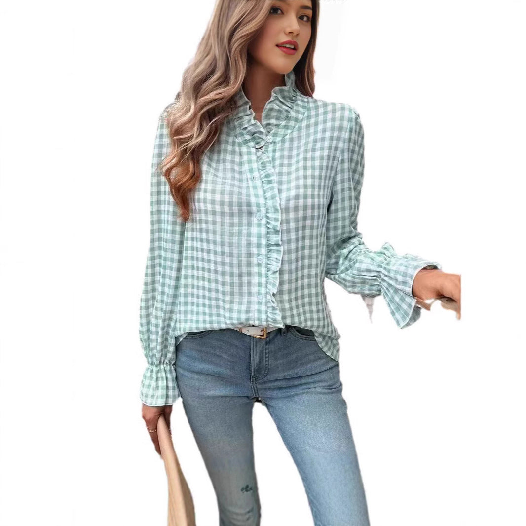 Éclaire RufflePlaid Blouse