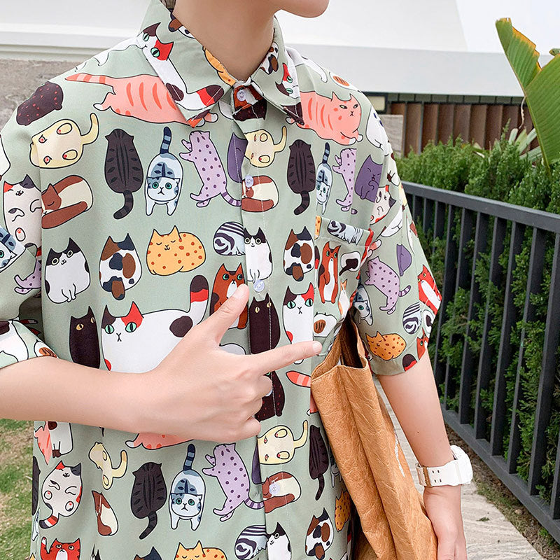 Men's Short-sleeved Loose Ice Silk Shirt