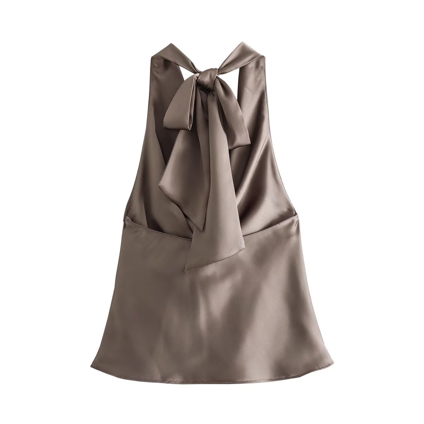 Women's Elegant Silk Satin Texture Hanging Collar Top