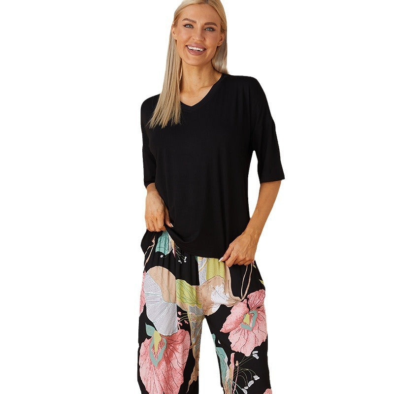 Cropped Homewear Pajamas Suit Women's Cotton Silk