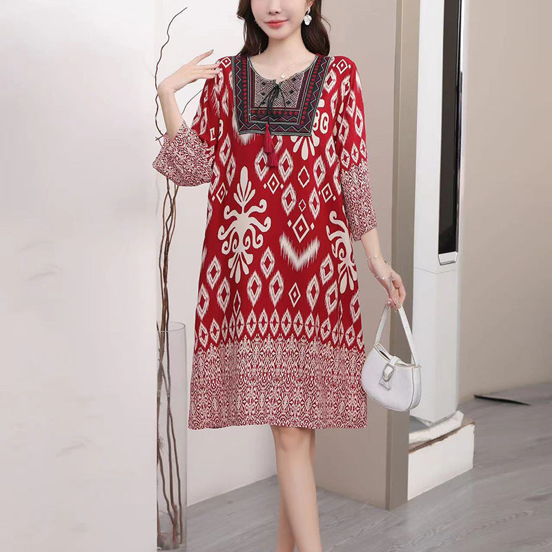 Cotton Silk Floral Dress Vintage Women's Clothing