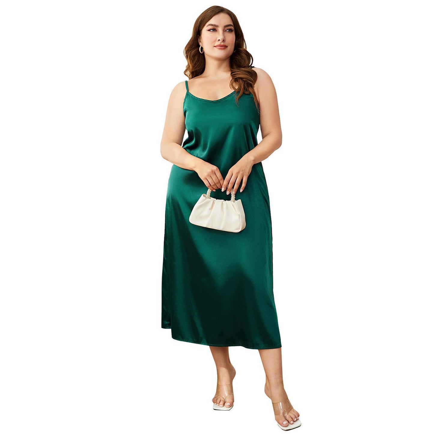 Plus Size Women's Summer Sling Ice Silk Nightdress