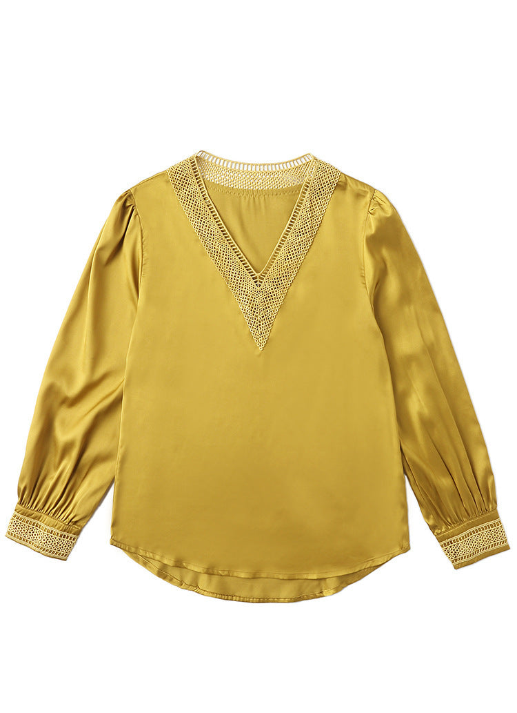 Business Wear Embroidered Satin Silk V Neck Shirt